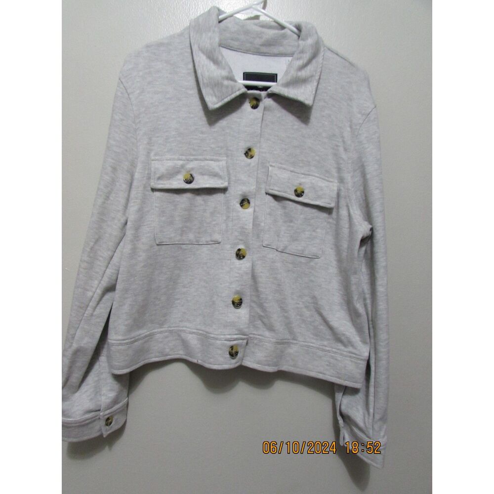 BAGATELLE SIZE L WOMEN'S SHACKET JACKET GRAY BUTTON FRONT POCKETS